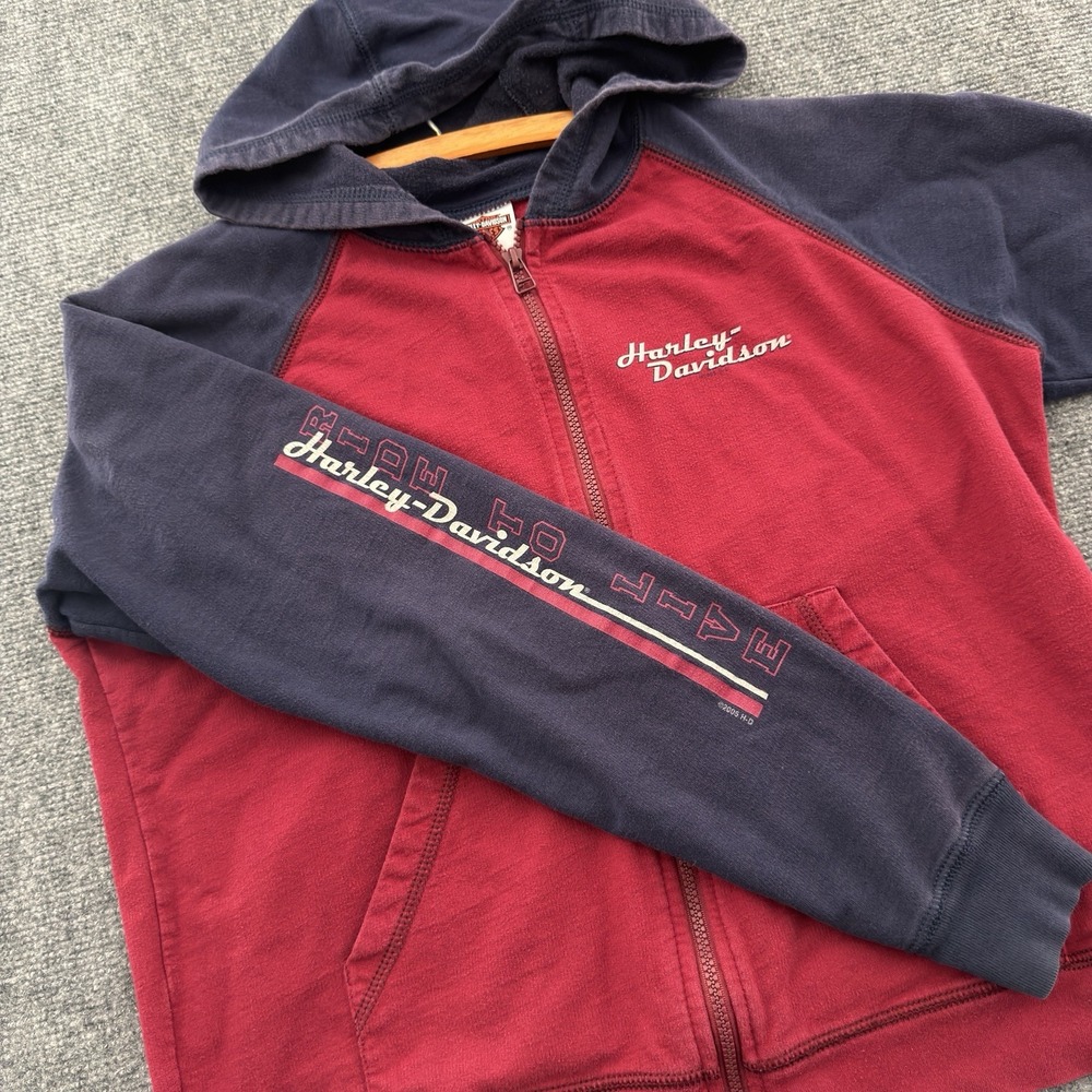 Y2K Harley-Davidson Full Zip Hoodie Womens Large Red Navy Raglan